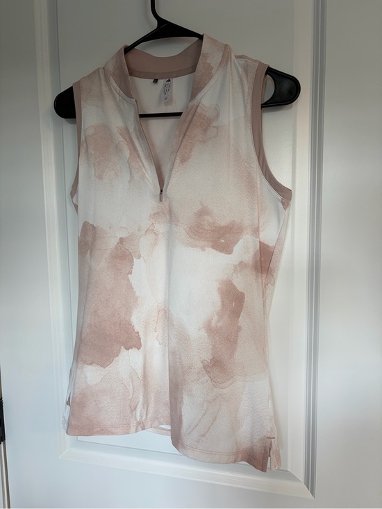 adidas Tops - adidas Sleeveless Zip V-Neck Tank in Blush and White Tie-Dye